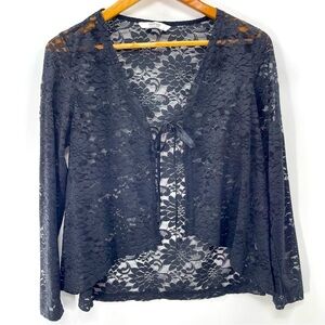 Meaveor Indie Grunge Black Lace Tie Front Witchy Whimsygoth Shirt Size Small